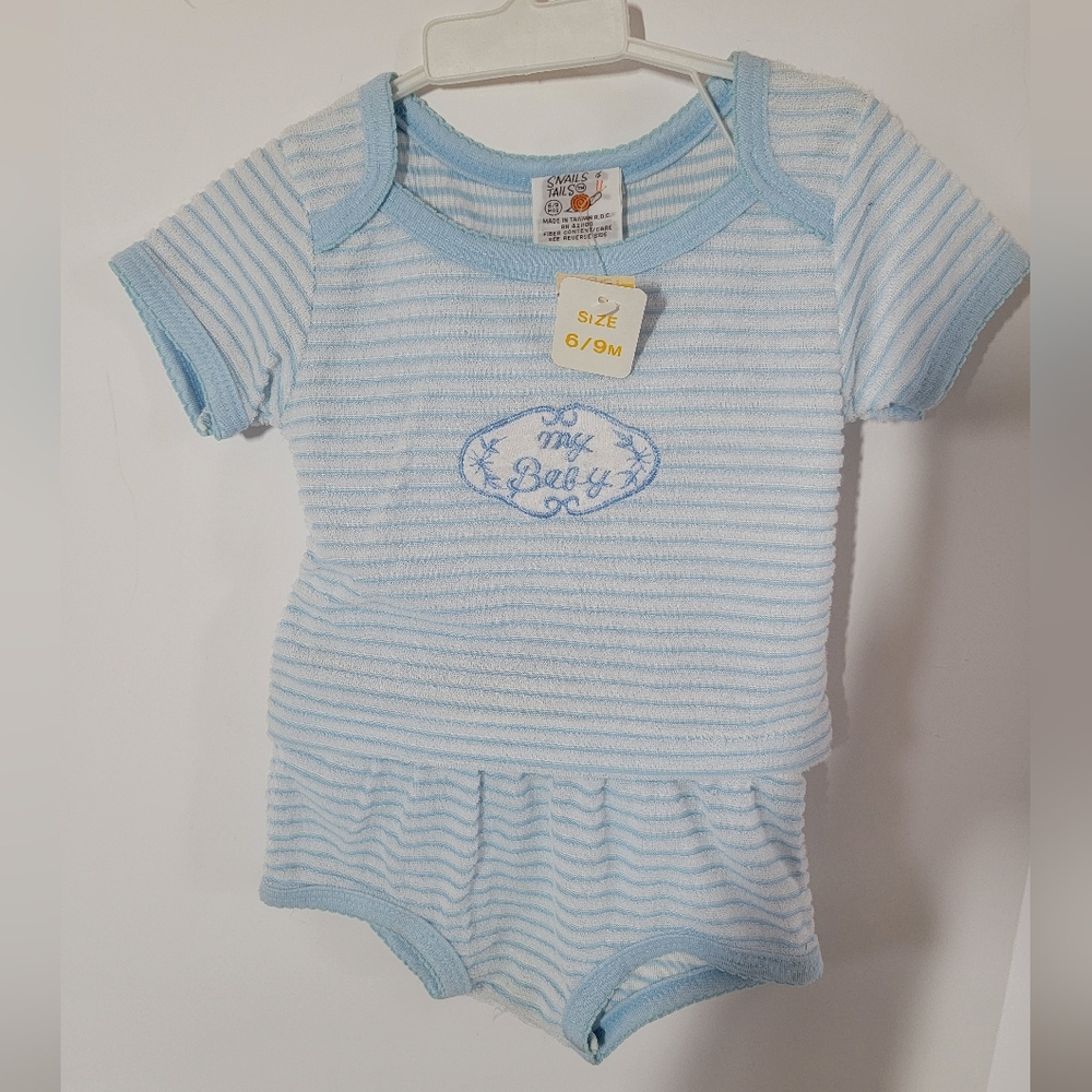 VTG Terry Cloth Snails & Tails Embroidered Baby 2 Piece Size 6/9m New With Tags